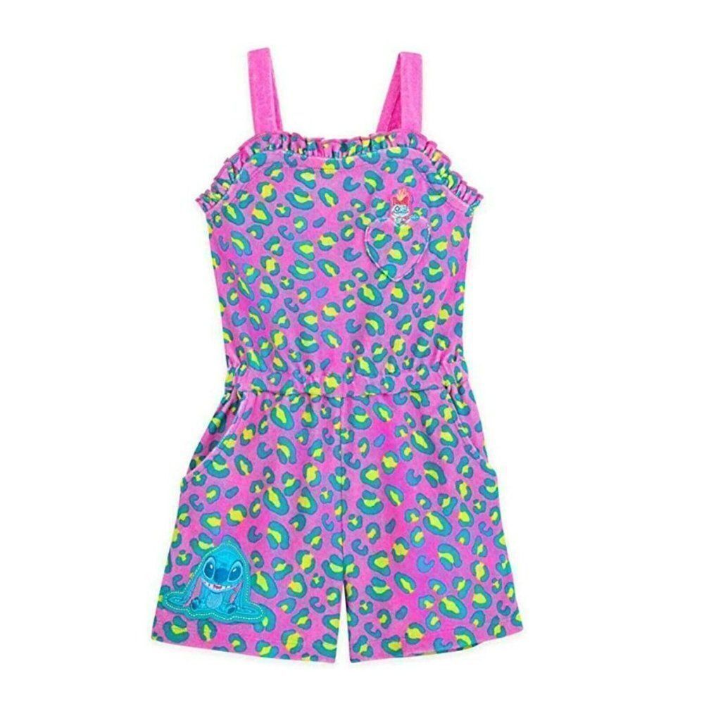 Nwt DISNEY Girls 4 - Stitch Terry Romper Swim‎ Cover-up  Pink Teal Yellow